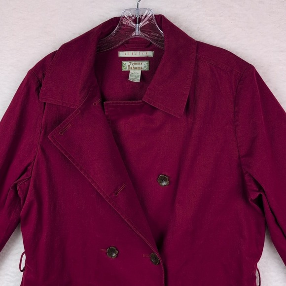Tommy Bahama Women's Stretch Short Trench Coat Size Large Italian Fabric Maroon - Picture 3 of 9